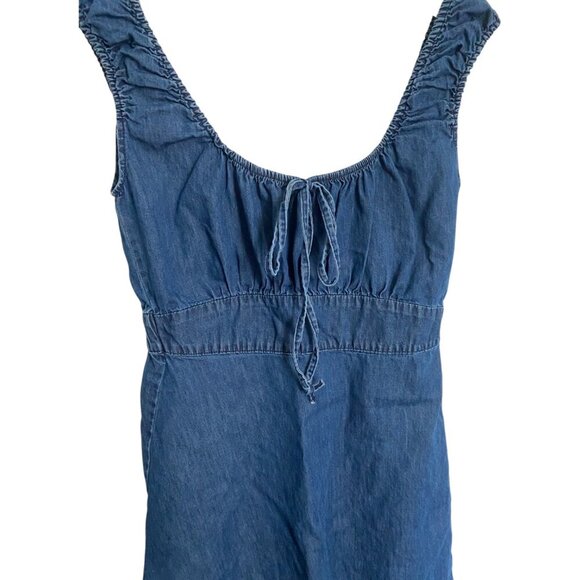 y2k Blue Denim Tie Front Denim Ruffle Mini Dress Small - Picture 2 of 5